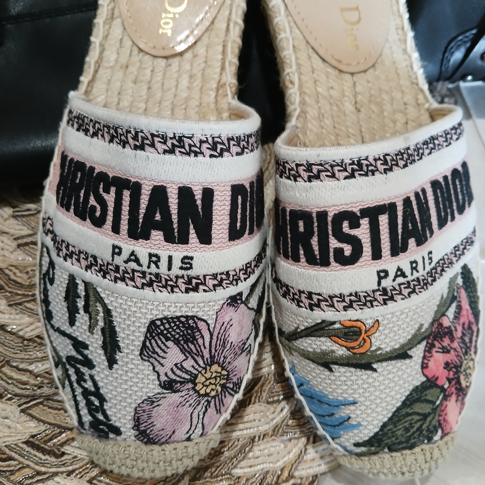 Dior Beige Floral Espadrilles